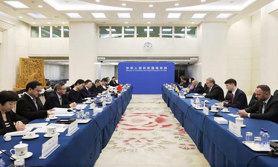 A screenshot of the 7th meeting of the economic and trade cooperation sub-committee of the Chinese-Ukrainian Intergovernmental Cooperation Committee in Beijing on July 20, 2023, from the official WeChat account of the Ministry of Commerce.