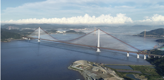 Construction of the Xihoumen railway-highway dual-use bridge, a key project of the Ningbo-Zhoushan Railway, is ongoing in Zhoushan, East China’s Zhejiang Province on August 6, 2023. (Photo/Screenshot from website)
