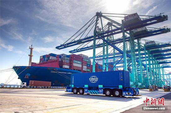 Photo shows the smart container terminal of Tianjin Port in north China’s Tianjin, August 16, 2023. (Photo/Tianjin Port Group)