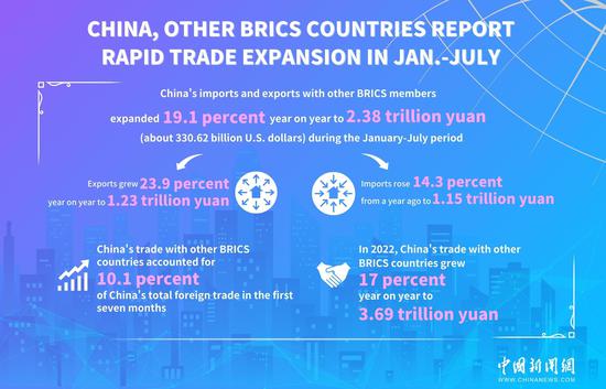 China, other BRICS countries report rapid trade expansion in Jan.-July