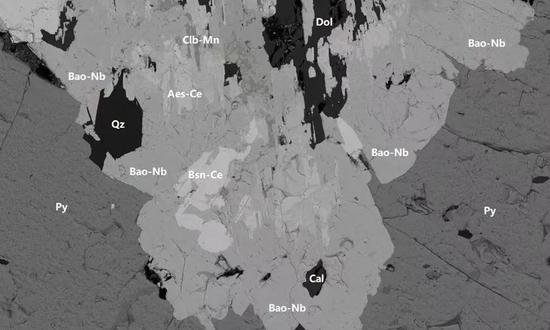 The backscattered electron image of Niobobaotite (Photo/Screenshot from China National Nuclear Corp)
