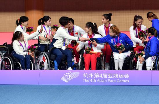 Team China wins gold of Women's Foil Team Final of Wheelchair Fencing at 4th Asian Para Games