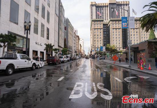 A road near the Union Square is cleaned up ahead of the 30th Asia-Pacific Economic Cooperation (APEC) Leaders' Week in San Francisco, California, the United State, Nov. 13, 2023. (Photo: China News Service/Liu Guangan)
