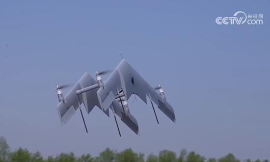 (A screenshot of the two-wing vertical take-off and landing unmanned aerial vehicles from China Central Television)