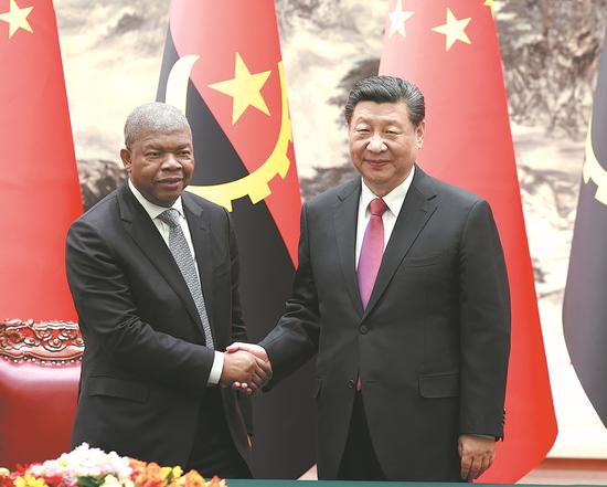 President Xi Jinping meets on Friday with Angolan President Joao Lourenco in Beijing. (Feng Yongbin / CHINA DAILY)