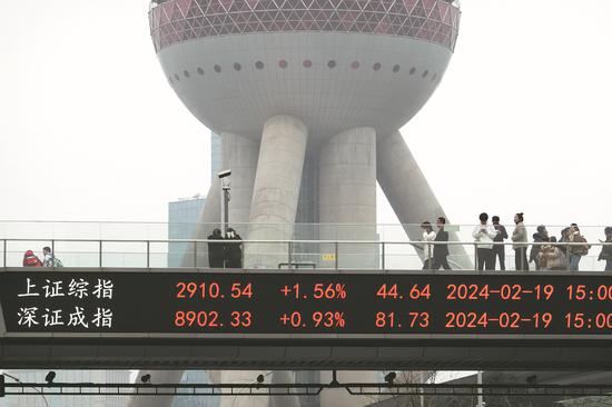 Stock index levels are seen on an overpass in Shanghai. （WANG GANG/FOR CHINA DAILY）