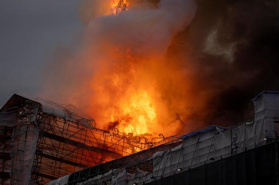 Historic Copenhagen stock exchange in flames 