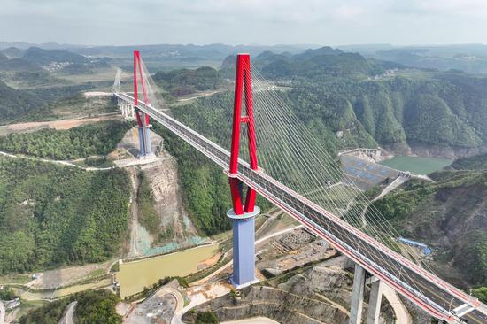 World's first cable-stayed bridge in alpine canyon landscape