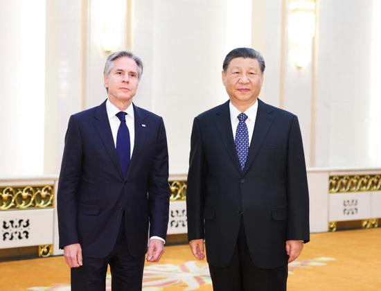 Chinese President Xi Jinping meets with U.S. Secretary of State Antony Blinken at the Great Hall of the People in Beijing, capital of China, April 26, 2024. (Xinhua/Huang Jingwen)