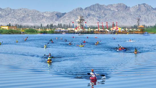 China Kayak Marathon Open held at Bosten Lake in Xinjiang