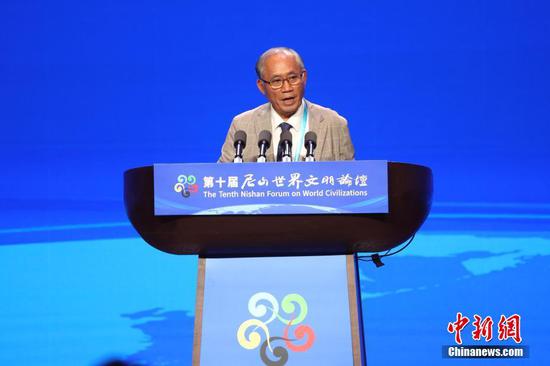 Choi Young-gap, chairman of Sungkyunkwan Confucian Association, addresses the 10th Nishan Forum on World Civilizations in Qufu, Shandong Province, July 10, 2024. (Photo: China News Service/ Jiang Qiming)