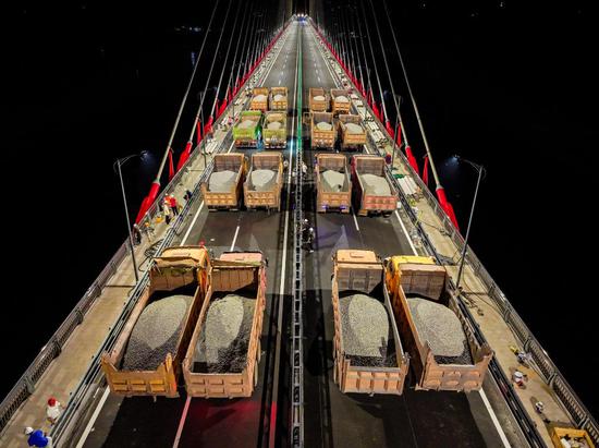 Bridge undergoes static load testing in Sichuan