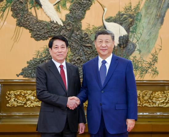 Xi Jinping, general secretary of the Communist Party of China Central Committee and Chinese president, meets with Luong Cuong, member of the Political Bureau of the Communist Party of Vietnam Central Committee and permanent member of the CPV Central Committee Secretariat, at the Great Hall of the People in Beijing, capital of China, Oct 11, 2024. (Photo/Xinhua)