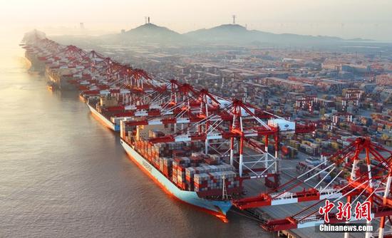 Photo taken on April 1, 2023 shows the Yangshan Port in Shanghai. (Photo/VCG) Photo taken on April 1, 2023 shows the Yangshan Port in Shanghai. (Photo/VCG)