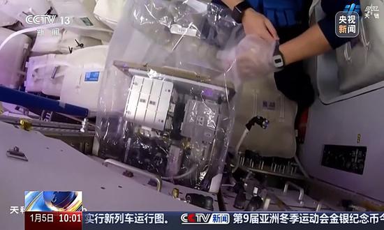 The Shenzhou-19 crew successfully completes tasks such as fruit fly collection, clearing of cultivation boxes, and sample organization, (Photo/CCTV)