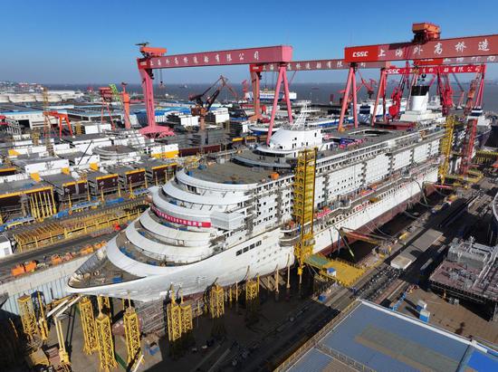 China completes hull assembly of 2nd homegrown large cruise ship