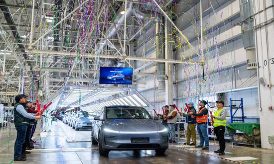 Tesla starts new Model Y mass production at its Shanghai Gigafactory on February 18, 2025. (Photo/Courtesy of Tesla)