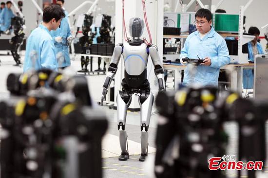 Engineers train humanoid robots at a factory in Shanghai, Feb. 18, 2025. (Photo: China News Service/Tang Yanjun)