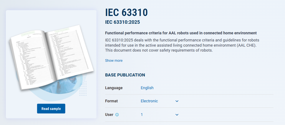 The screenshot of the report "IEC 63310: Functional performance criteria for AAL robots used in connected home environment". (Photo/IEC) The screenshot of the report "IEC 63310: Functional performance criteria for AAL robots used in connected home environment". (Photo/IEC)