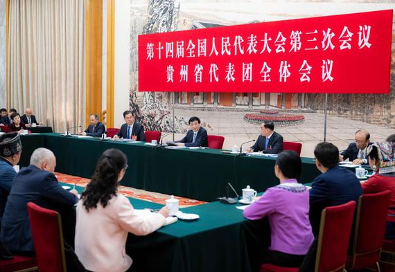Wang Huning, a member of the Standing Committee of the Political Bureau of the Communist Party of China Central Committee and chairman of the National Committee of the Chinese People's Political Consultative Conference, joins his fellow deputies from Guizhou Province in a group deliberation at the third session of the 14th National People's Congress (NPC) in Beijing, capital of China, March 5, 2025. (Xinhua/Zhai Jianlan) Wang Huning, a member of the Standing Committee of the Political Bureau of the Communist Party of China Central Committee and chairman of the National Committee of the Chinese People's Political Consultative Conference, joins his fellow deputies from Guizhou Province in a group deliberation at the third session of the 14th National People's Congress (NPC) in Beijing, capital of China, March 5, 2025. (Xinhua/Zhai Jianlan)