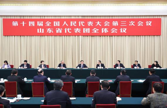 Chinese Vice President Han Zheng joins his fellow lawmakers from Shandong Province in a group deliberation at the third session of the 14th National People's Congress (NPC) in Beijing, capital of China, March 5, 2025. (Xinhua/Ding Lin) Chinese Vice President Han Zheng joins his fellow lawmakers from Shandong Province in a group deliberation at the third session of the 14th National People's Congress (NPC) in Beijing, capital of China, March 5, 2025. (Xinhua/Ding Lin)