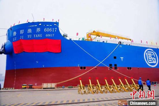 The world's first 150,000-metric-ton deep-sea aquaculture vessel, the