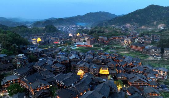 Night scenery of illuminated ancient town in S China