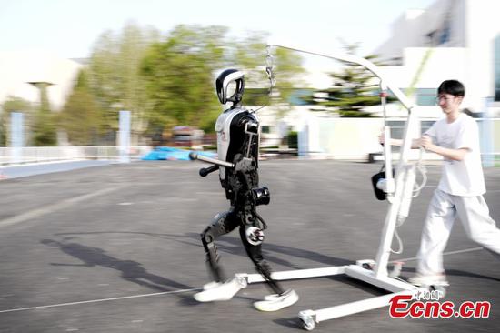 An engineer trains a humanoid robot for a half-marathon in Beijing, April 17, 2025. (Photo: China News Service/Zhang Xiangyi) An engineer trains a humanoid robot for a half-marathon in Beijing, April 17, 2025. (Photo: China News Service/Zhang Xiangyi)
