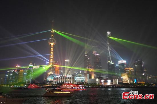 A stunning light show is staged on landmark buildings along Huangpu River in Shanghai to mark the 35th anniversary of the development and opening-up of Shanghai’s Pudong New Area, April 19, 2025. (Photo: China News Service/Zhang Hengwei) A stunning light show is staged on landmark buildings along Huangpu River in Shanghai to mark the 35th anniversary of the development and opening-up of Shanghai’s Pudong New Area, April 19, 2025. (Photo: China News Service/Zhang Hengwei)