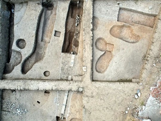 Architectural foundation sites from the Tang Dynasty and Five Dynasties period discovered at the Jiaopuxiang site in Changzhou, East China's Jiangsu Province. (Photo/Courtesy of Changzhou Institute of Archaeology)