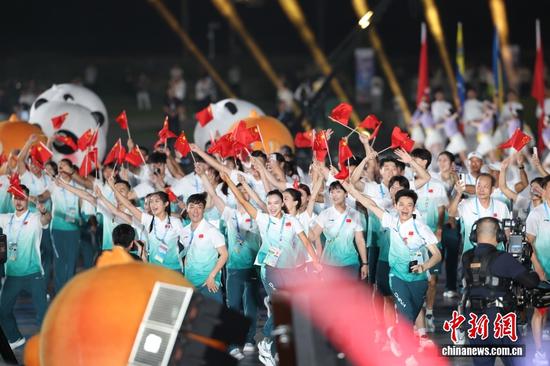 Members of the Chinese delegation parade during the opening ceremony of the 12th World Games in Chengdu, Sichuan Province, Aug. 7, 2025. (Photo/China News Service) Members of the Chinese delegation parade during the opening ceremony of the 12th World Games in Chengdu, Sichuan Province, Aug. 7, 2025. (Photo/China News Service)