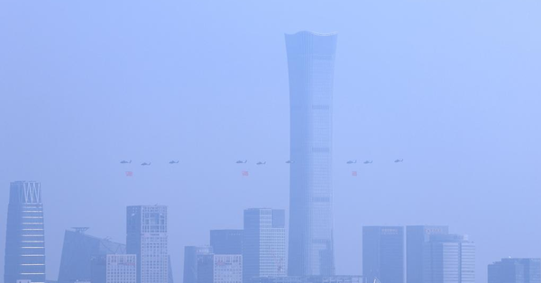 March-past of China's V-Day parade begins with flag-guarding echelon flying over Tian'anmen Square