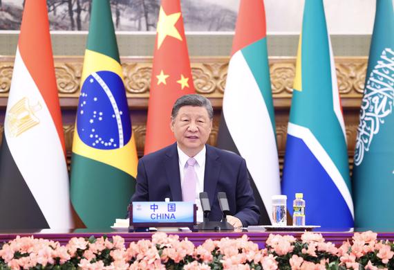 President Xi Jinping attends a virtual BRICS Summit and delivers an important address titled "Forging Ahead in Solidarity and Cooperation" on Sept 8, 2025. (Photo/Xinhua)