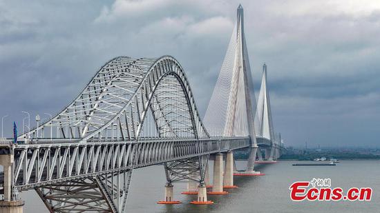 An aerial view of the Changtai Yangtze River Bridge, which opened to traffic in Jiangsu Province, on Sept. 9, 2025. (Drone photo) An aerial view of the Changtai Yangtze River Bridge, which opened to traffic in Jiangsu Province, on Sept. 9, 2025. (Drone photo)