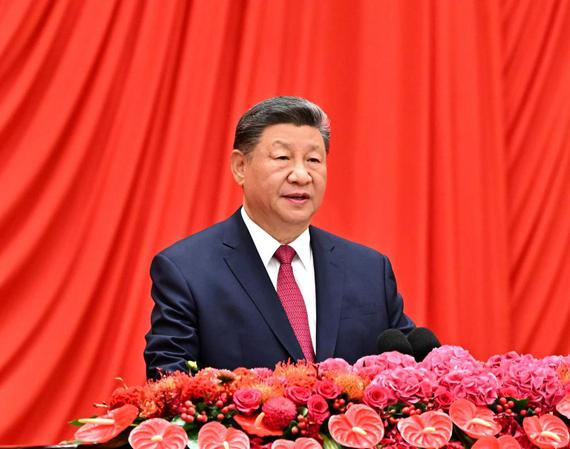 Chinese President Xi Jinping, also general secretary of the Communist Party of China Central Committee and chairman of the Central Military Commission, delivers an important speech at a reception to celebrate the 76th anniversary of the founding of the People's Republic of China at the Great Hall of the People in Beijing, capital of China, Sept. 30, 2025. (Xinhua/Yan Yan)