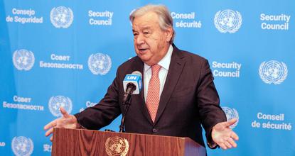 UN chef holds press conference at UN headquarters in NYC