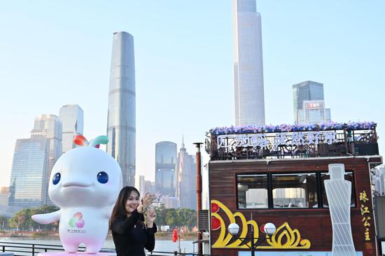 Mascots of China's 15th National Games decorate Guangzhou