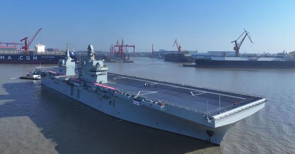 China's largest amphibious assault ship sets off on maiden sea trial