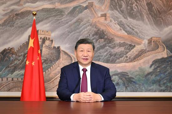 Chinese President Xi Jinping delivers his 2026 New Year message in Beijing on Wednesday. (Xinhua/Yan Yan)