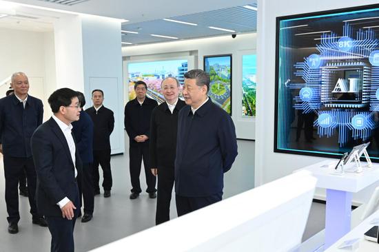 Chinese President Xi Jinping, also general secretary of the Communist Party of China Central Committee and chairman of the Central Military Commission, visits an information technology (IT) innovation park in Beijing, capital of China, Feb. 9, 2026.  (Xinhua/Yan Yan)