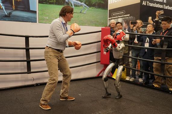 A robot from Chinese company Unitree is displayed during the 2026 Consumer Electronics Show (CES) in Las Vegas, the United States, Jan. 8, 2026. (Photo by Zeng Hui/Xinhua)