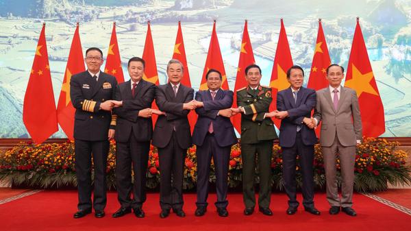 Vietnamese Prime Minister Pham Minh Chinh meets with Chinese Foreign Minister Wang Yi, Minister of Public Security Wang Xiaohong and Minister of National Defense Dong Jun in Hanoi, Vietnam on March 16, 2026. (Xinhua/Hu Jiali)