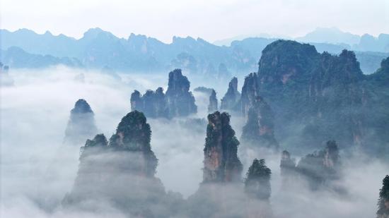 Sea of clouds seen at Zhangjiajie scenic area in central China's Hunan after rain