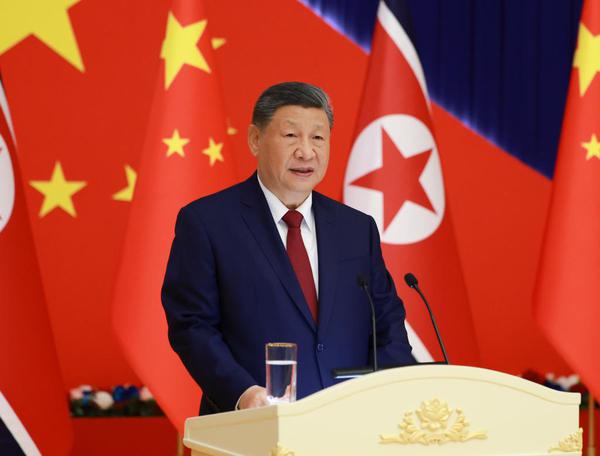 Xi Jinping, general secretary of the Communist Party of China Central Committee and Chinese president, delivers a speech during a welcome banquet hosted by Kim Jong Un, general secretary of the Workers' Party of Korea and president of the State Affairs of the Democratic People's Republic of Korea (DPRK), in Pyongyang, the DPRK, June 8, 2026. Xi and his wife Peng Liyuan attended the welcome banquet here on Monday. (Xinhua/Ding Haitao)