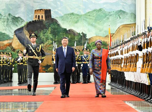 Chinese President Xi Jinping holds a welcome ceremony for Namibian President Netumbo Nandi-Ndaitwah in the Northern Hall of the Great Hall of the People prior to their talks in Beijing, capital of China, July 10, 2026. Xi held talks with Netumbo Nandi-Ndaitwah, who is on a state visit to China, at the Great Hall of the People in Beijing on Friday. (Photo: Xinhua/Shen Hong)