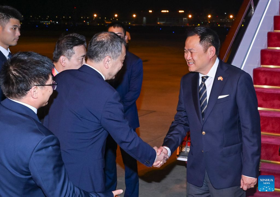 Thai Prime Minister Anutin Charnvirakul, who is in China for the 2026 World AI Conference and High-Level Meeting on Global AI Governance and an official visit, arrives in Shanghai, east China, July 16, 2026. (Photo/Xinhua)