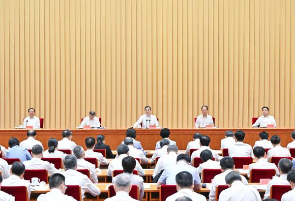 Chinese Vice Premier Ding Xuexiang, also a member of the Standing Committee of the Political Bureau of the Communist Party of China Central Committee, attends a national meeting on basic education and delivers a speech in Beijing, capital of China, July 22, 2026. (Xinhua/Gao Jie)