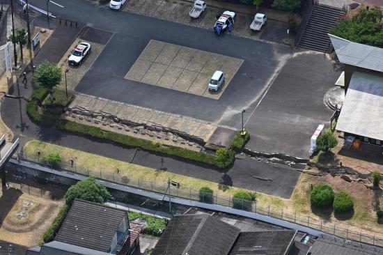 Aerial views show earthquake damage in Kumamoto Prefecture