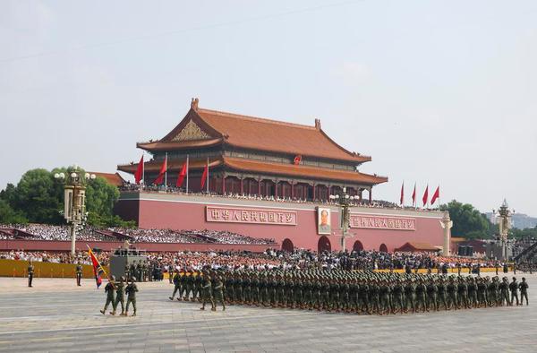 A formation of the Chinese People's Liberation Army's Aerospace Force attends a military parade of a grand gathering to commemorate the 80th anniversary of the victory in the Chinese People's War of Resistance against Japanese Aggression and the World Anti-Fascist War, in Beijing, capital of China, Sept. 3, 2025. (Xinhua/Huang Wei)