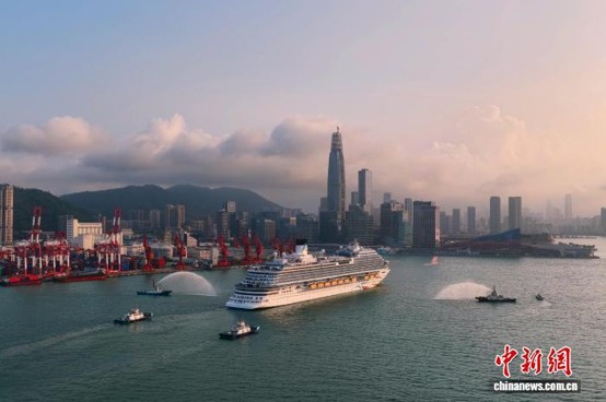 Adora Magic City docks at Shekou Cruise Homeport in Shenzhen, August,13,2026. (Photo: Adora Cruises)